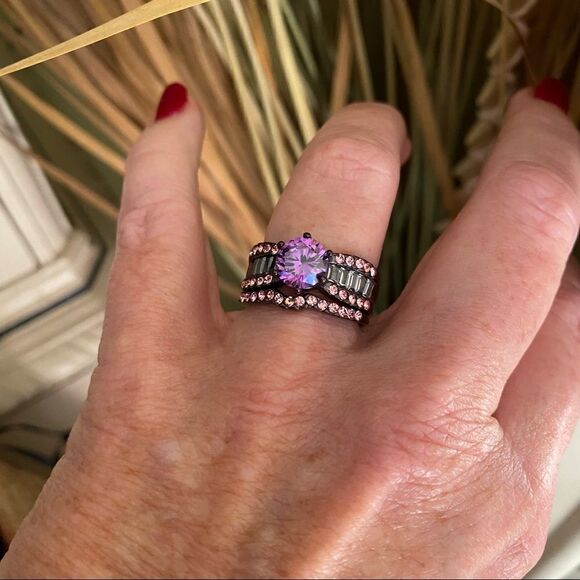 IP Dark Brown Coffee Stainless Steel Ring with AAA Grade CZ in Amethyst - Picture 5 of 7